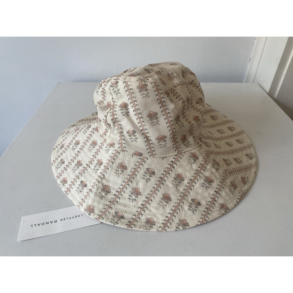 Loeffler Randall Cream Floral Canvas Patterned Bucket Hat NWT Ditsy Coquette